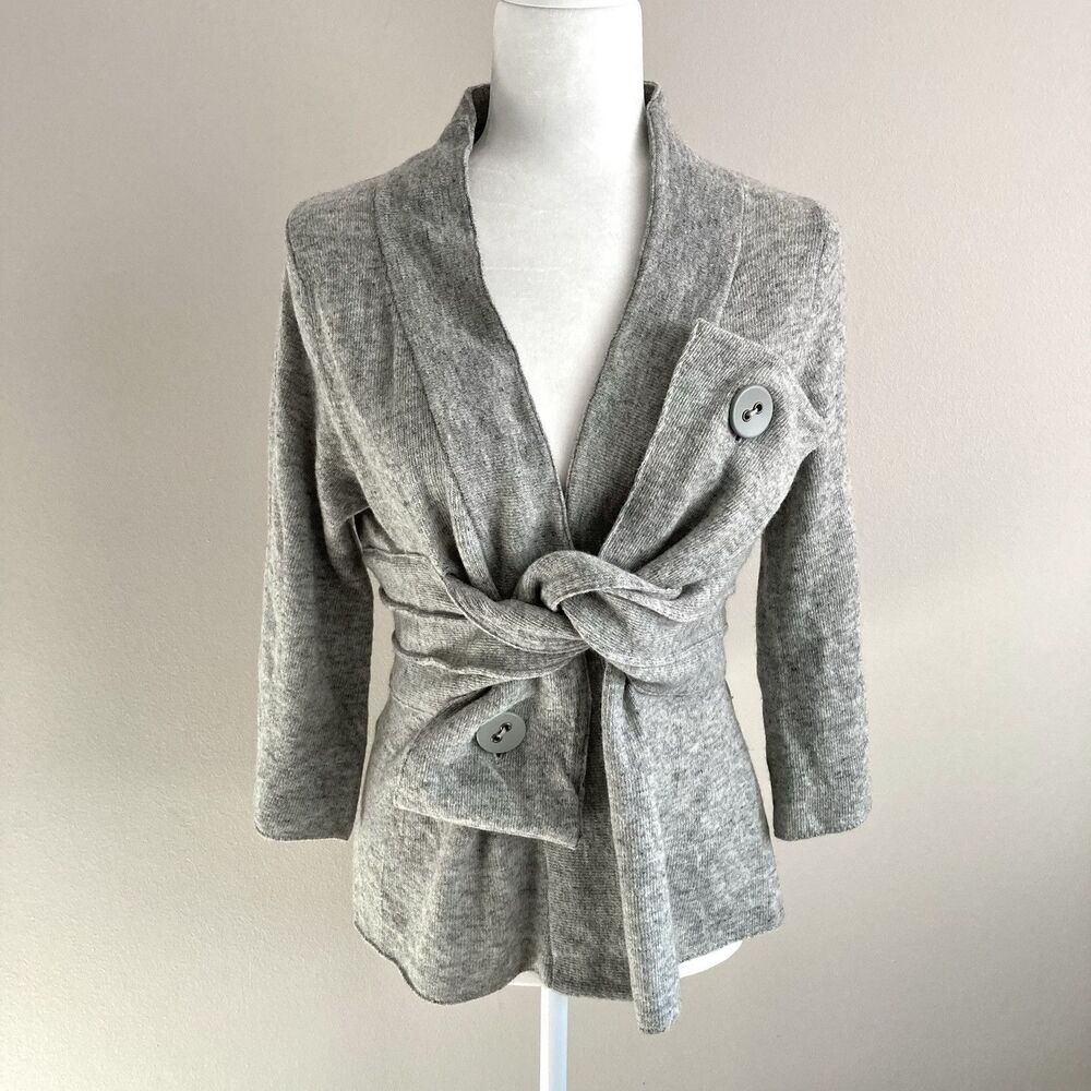 Anthropologie Robin Origami Gray Criss Cross Wool Cardigan Sweater Estimated S/M